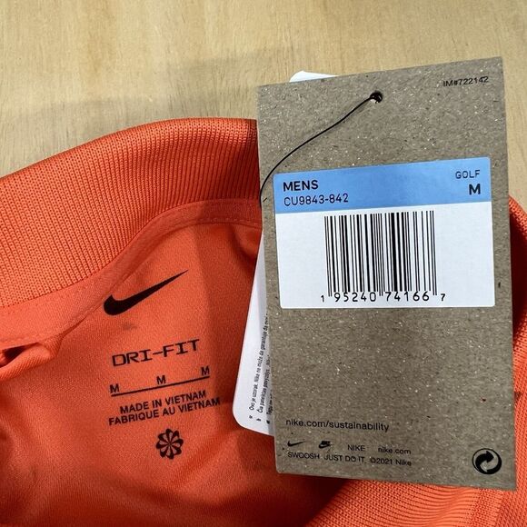 Nike Golf Polo Shirt‎ Pique Performance Mens Sz Medium Orange Lightweight - Picture 7 of 8